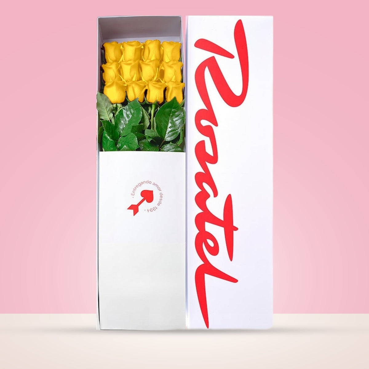 Caja blanca Rosatel con 12 rosas amarillas