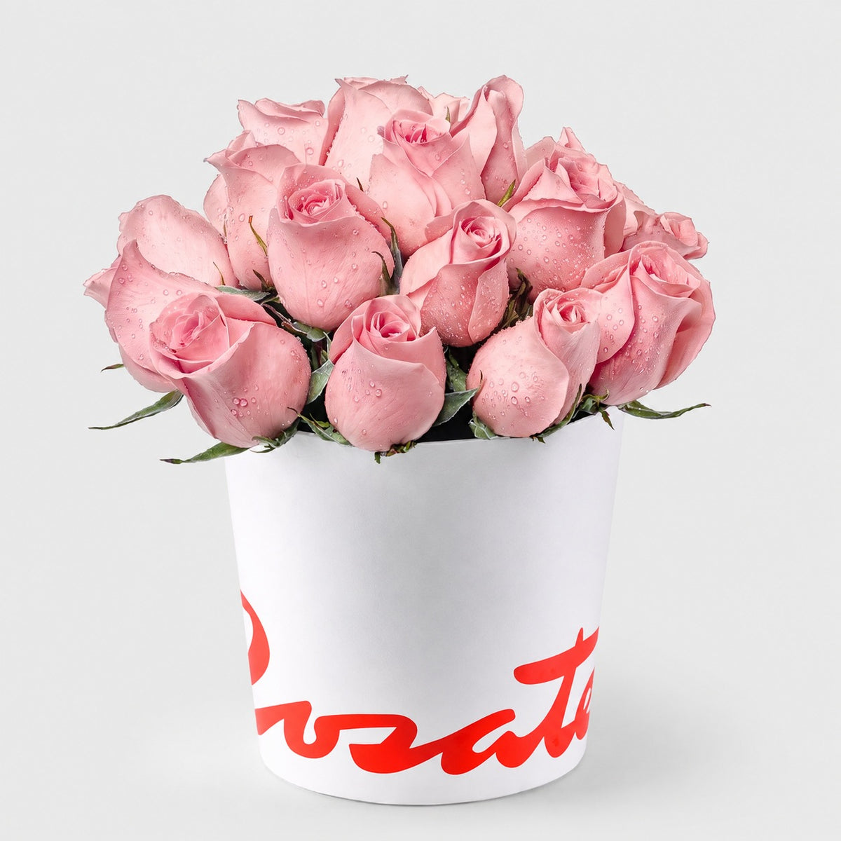 Sombrerera blanca mediana con 21 rosas, rosas rosadas
