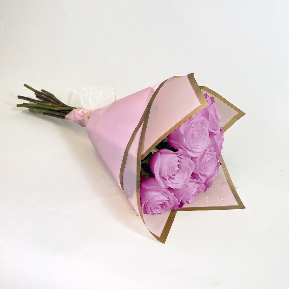 Ramo con 10 rosas en papel coreano, rosas lila