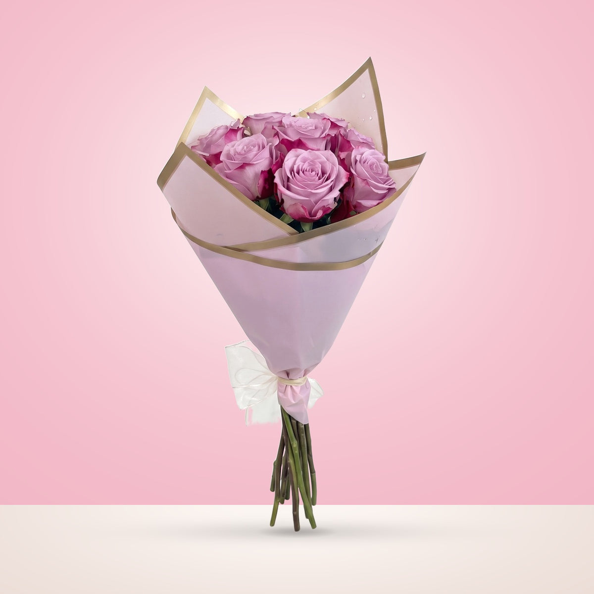 Ramo con 10 rosas en papel coreano, rosas lila