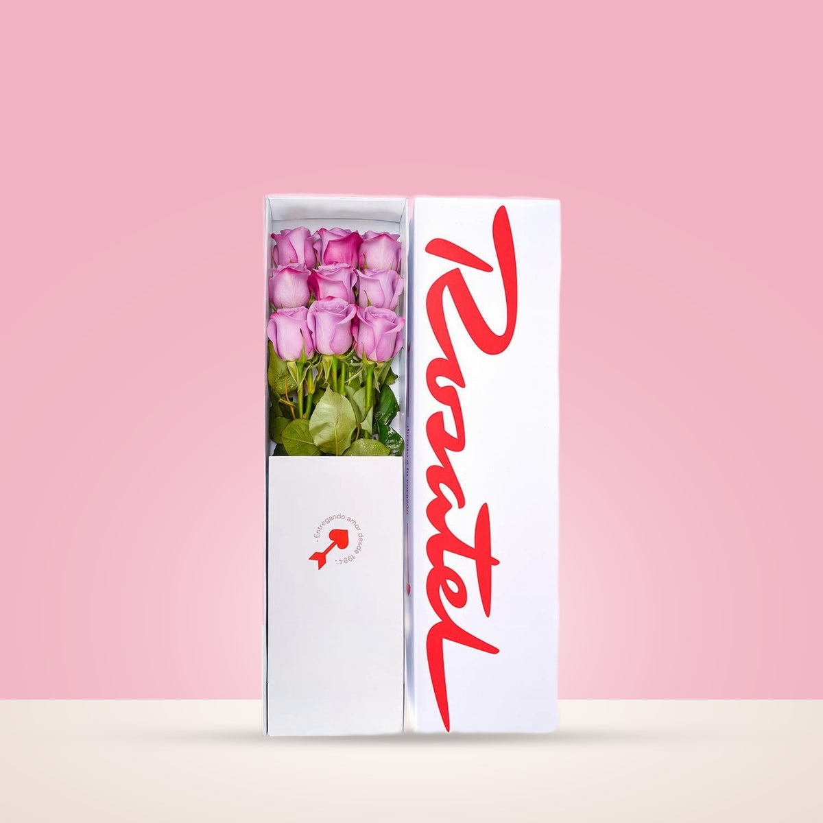 Caja Blanca con 9 Rosas Lila