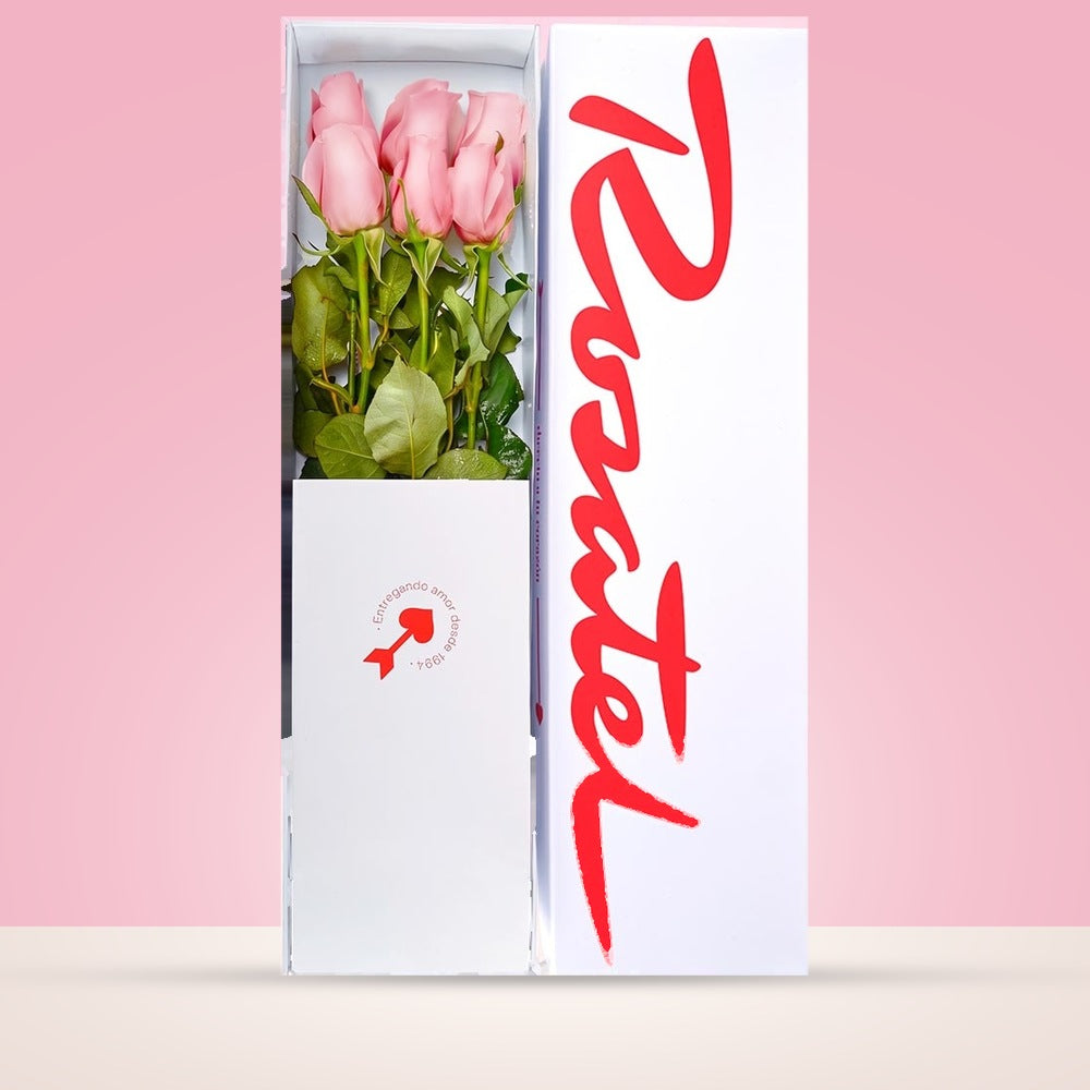 Caja Blanca con 6 Rosas Rosadas