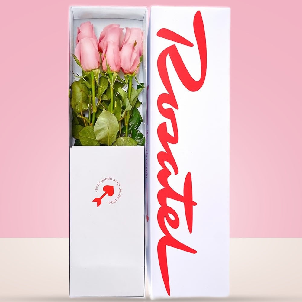 Caja Blanca con 6 Rosas Rosadas