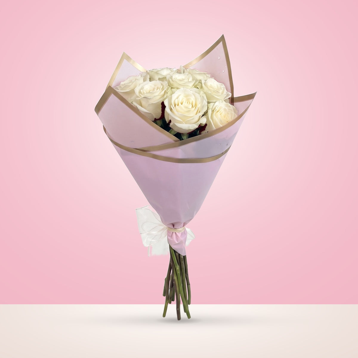 Ramo con 10 rosas en papel coreano, rosas blancas