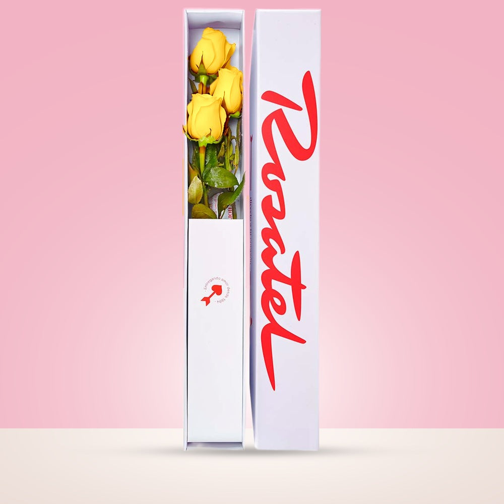 Caja Blanca Pequeña con 3 Rosas Amarilla
