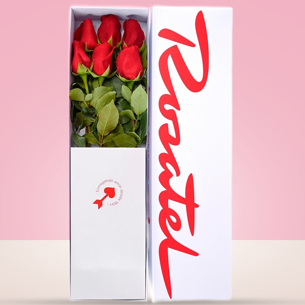 Caja Blanca con 6 Rosas Rojas
