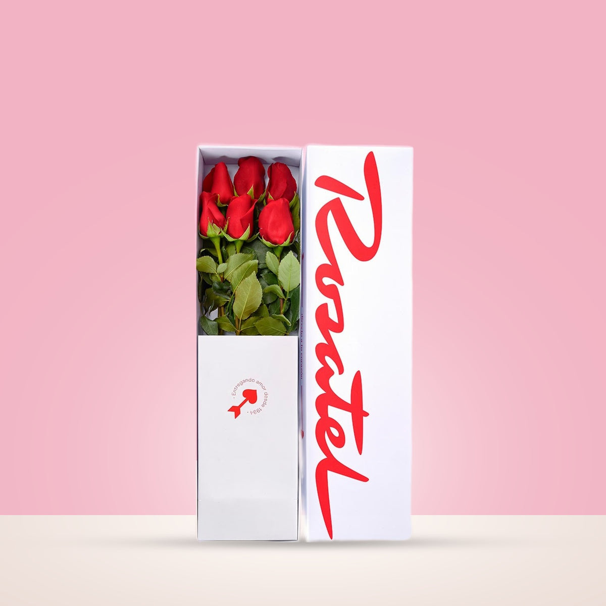 Caja Blanca con 6 Rosas Rojas