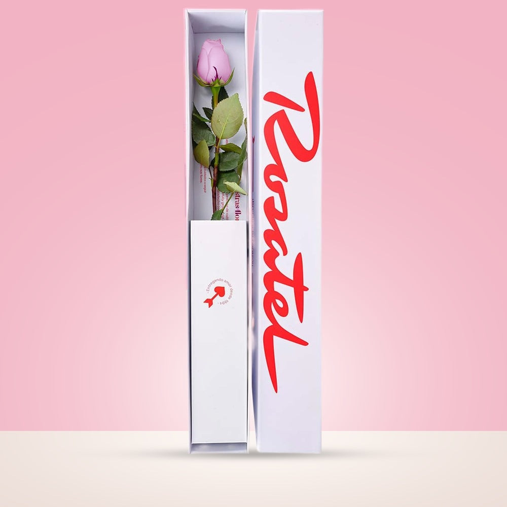 Caja Blanca Pequeña con 1 Rosa Lila