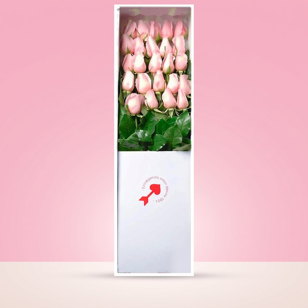 Caja Blanca con 24 Rosas Rosadas