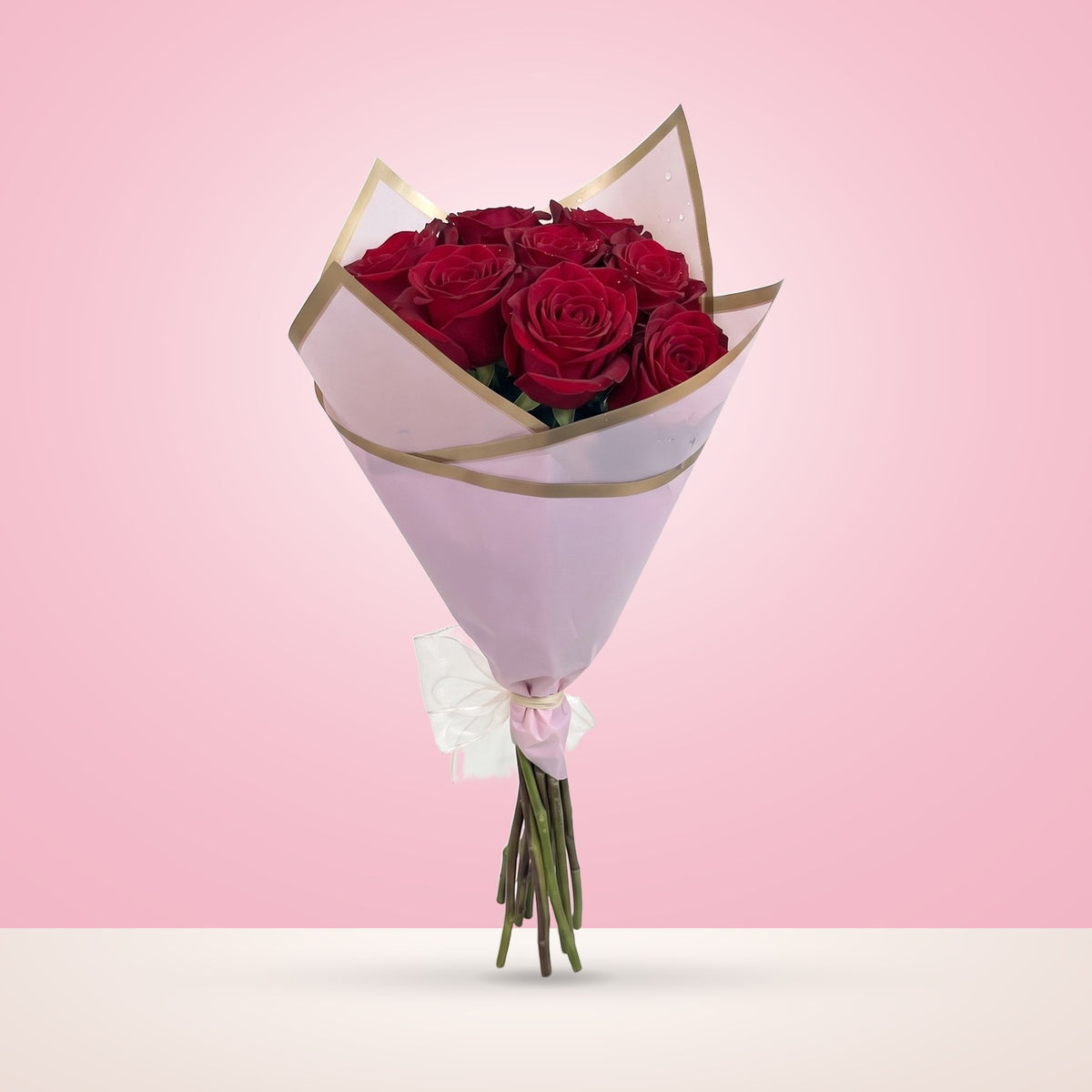Ramo con 10 rosas en papel coreano, rosas rojas