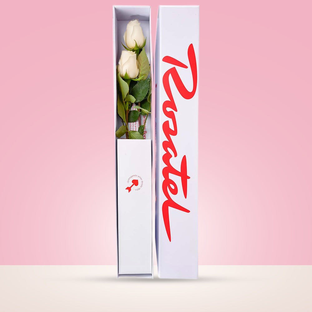 Caja Blanca Pequeña con 2 Rosas Blanca