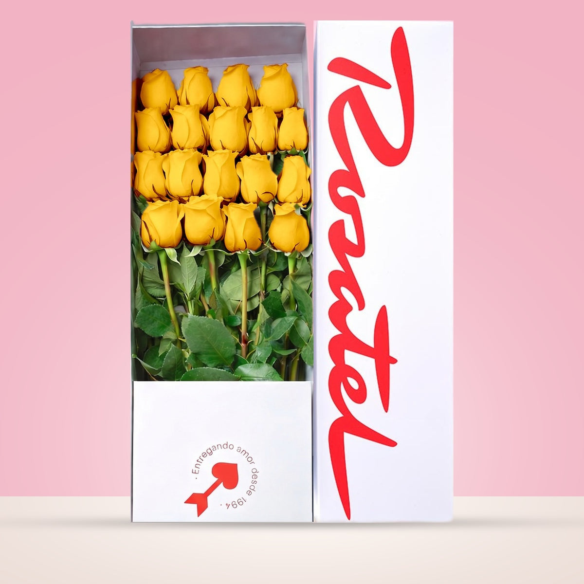 Caja blanca Rosatel con 18 rosas amarillas