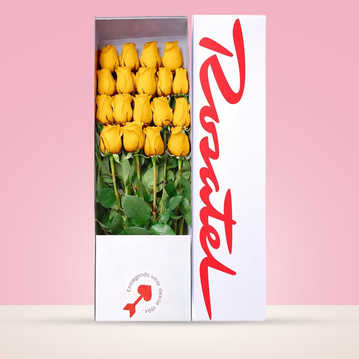 Caja blanca Rosatel con 18 rosas amarillas