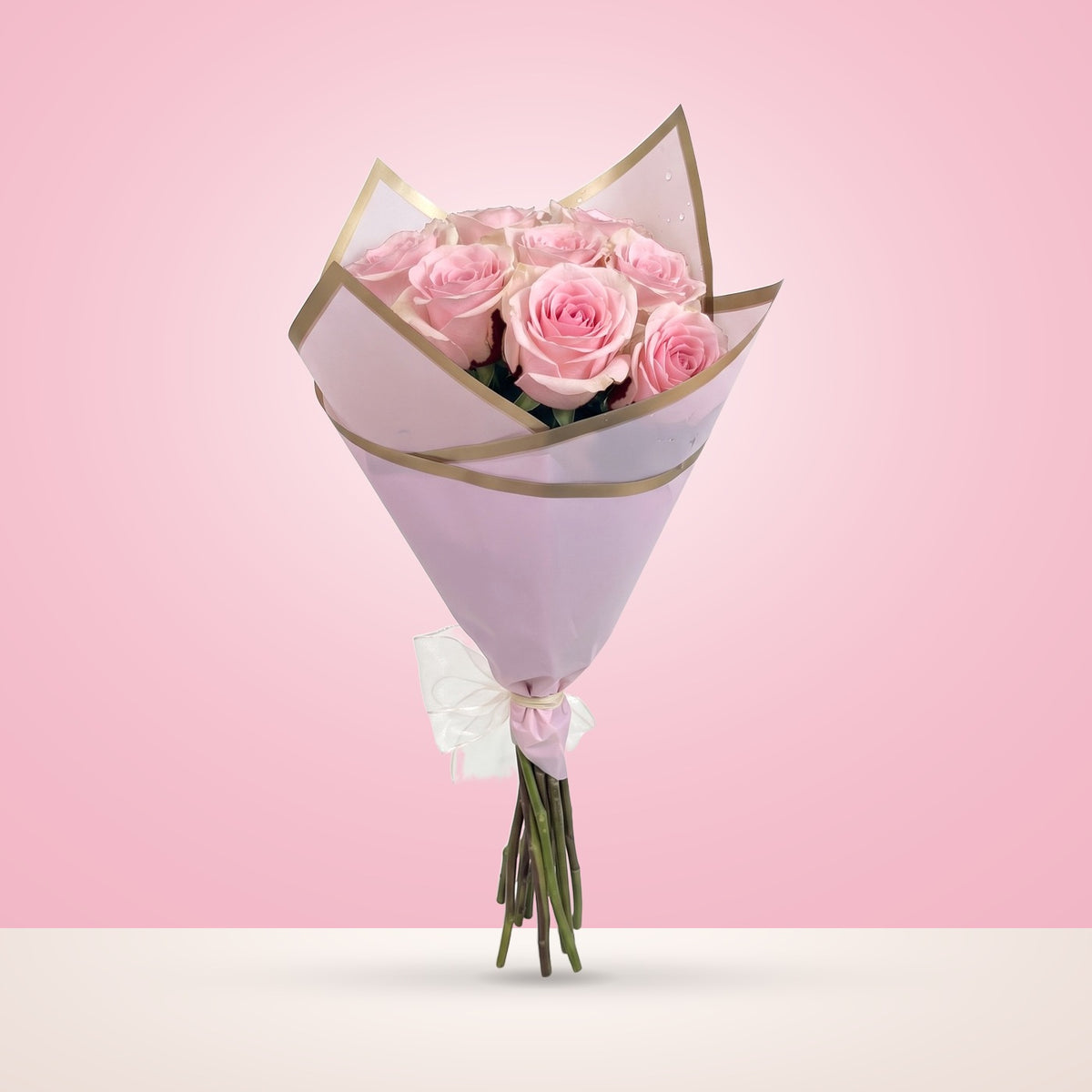Ramo con 10 rosas en papel coreano, rosas rosadas