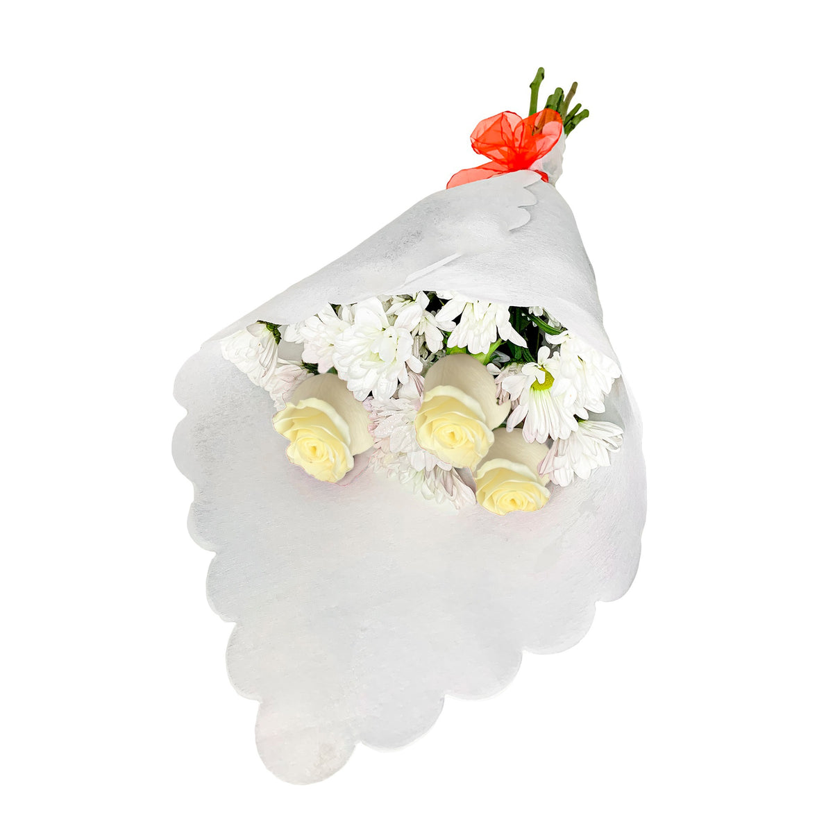 Ramo con 4 rosas y maules, rosas blancas