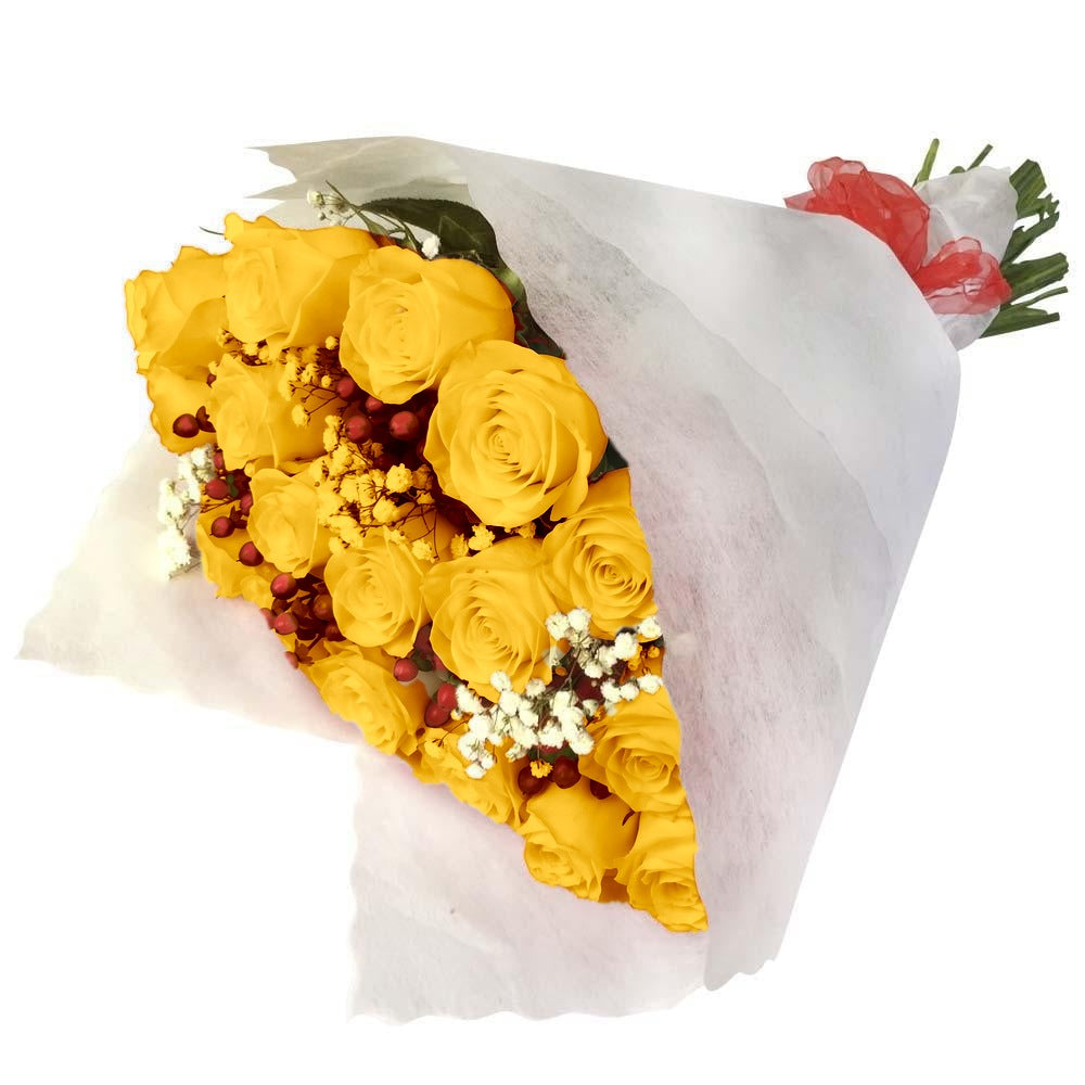 Ramo con 25 rosas y gypsophila, rosas amarillas