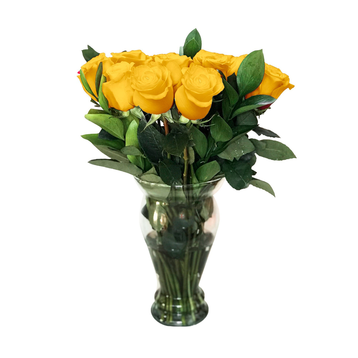 Arreglo con 24 rosas en florero modelo europeo, rosas amarillas