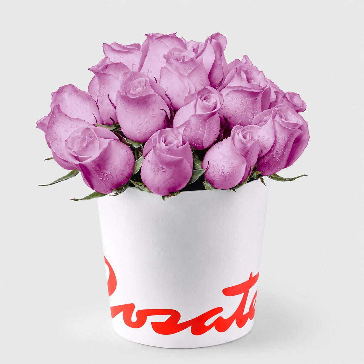 Sombrerera blanca mediana con 21 rosas, rosas lila