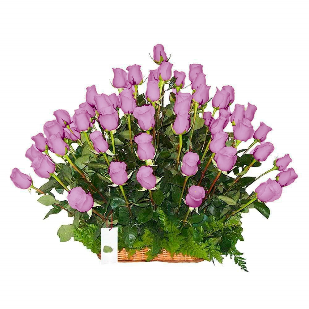 Canasta con 80 rosas, rosas lila