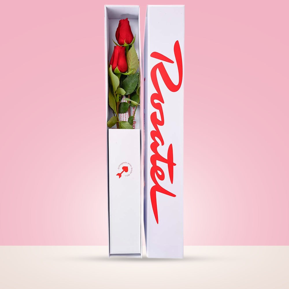 Caja Blanca Pequeña con 2 Rosas Roja