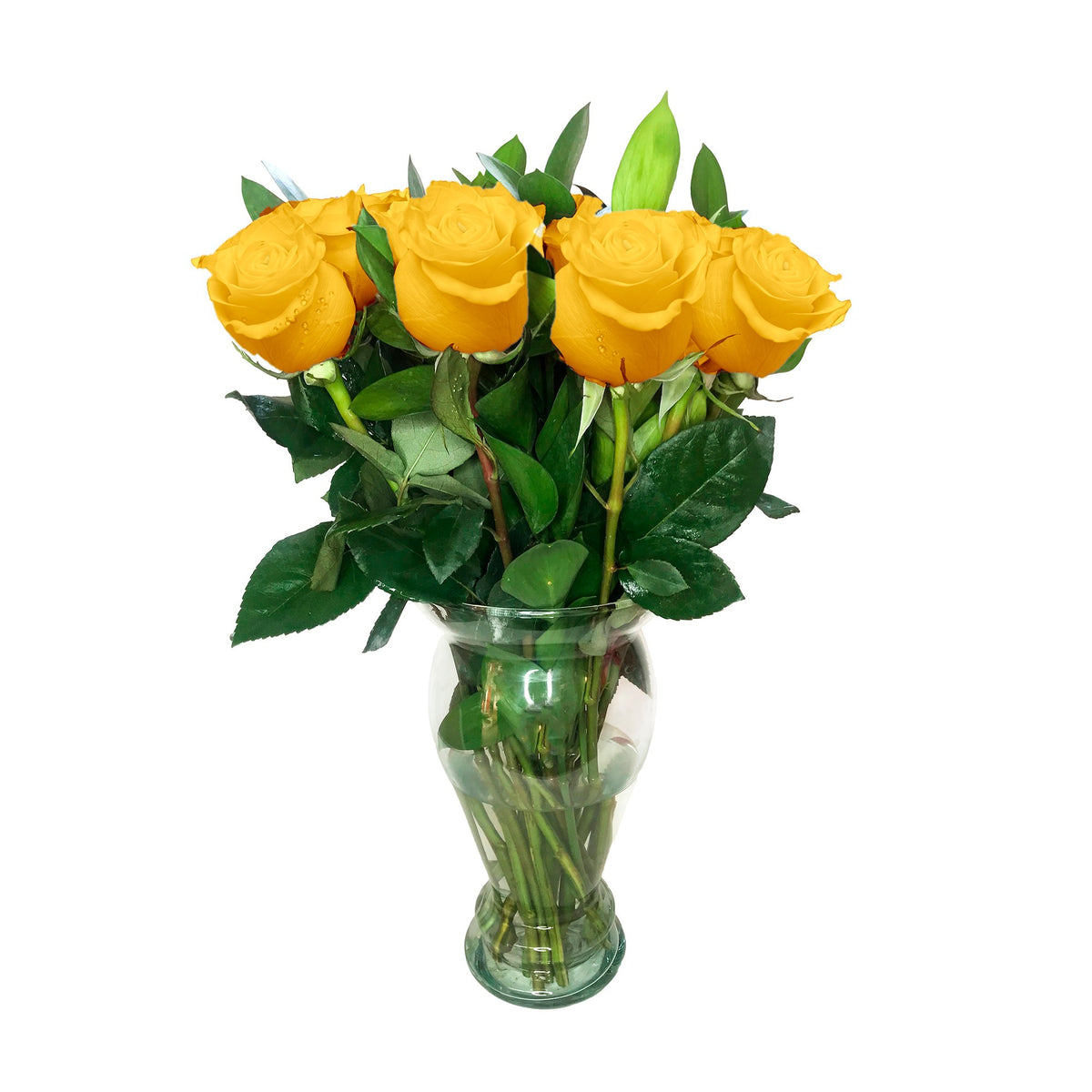 Arreglo con 12 rosas en florero modelo europeo, rosas amarillas