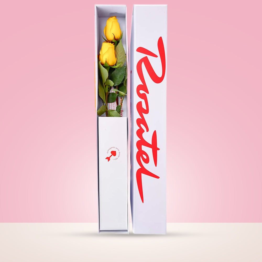 Caja Blanca Pequeña con 2 Rosas Amarilla