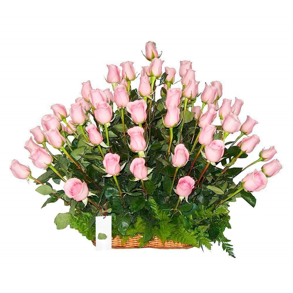 Canasta con 100 rosas, rosas rosadas