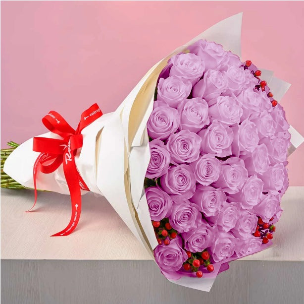Ramo con 100 rosas en papel coreano, rosas lila