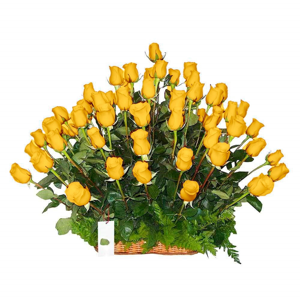 Canasta con 80 rosas, rosas amarillas