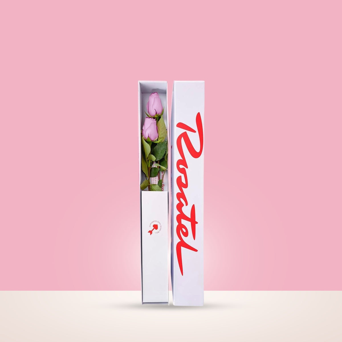 Caja Blanca Pequeña con 2 Rosas Lila