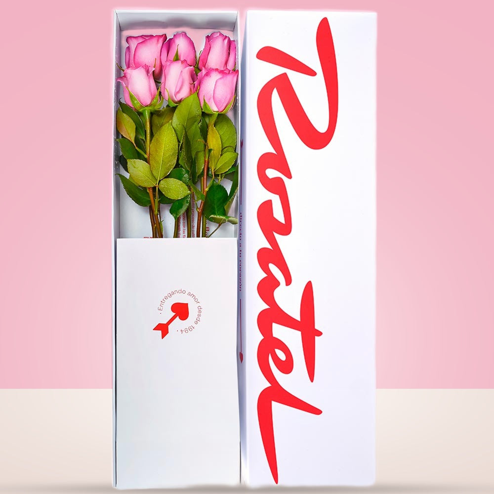 Caja Blanca con 6 Rosas Lila