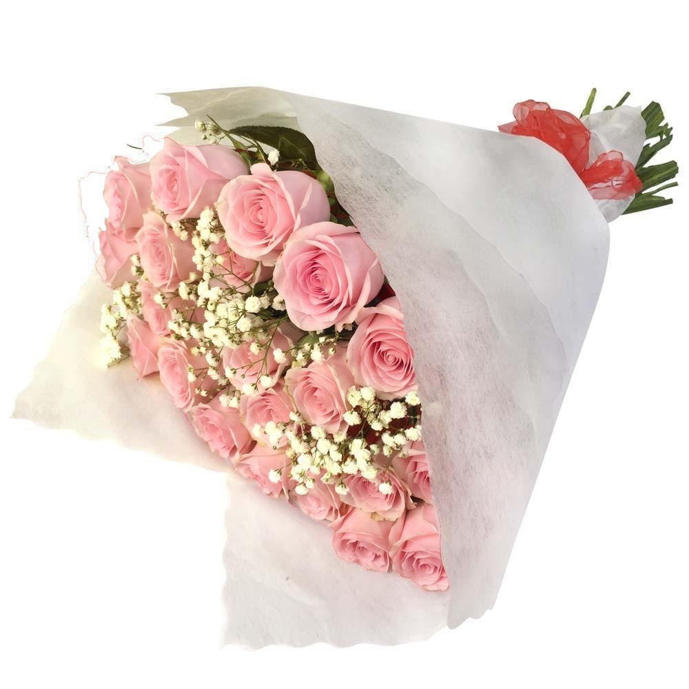 Ramo con 25 rosas y gypsophila, rosas rosadas
