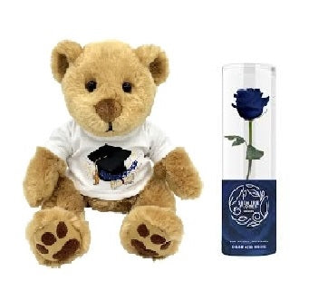 Hugo mediano felicitaciones y rosa short preservada azul