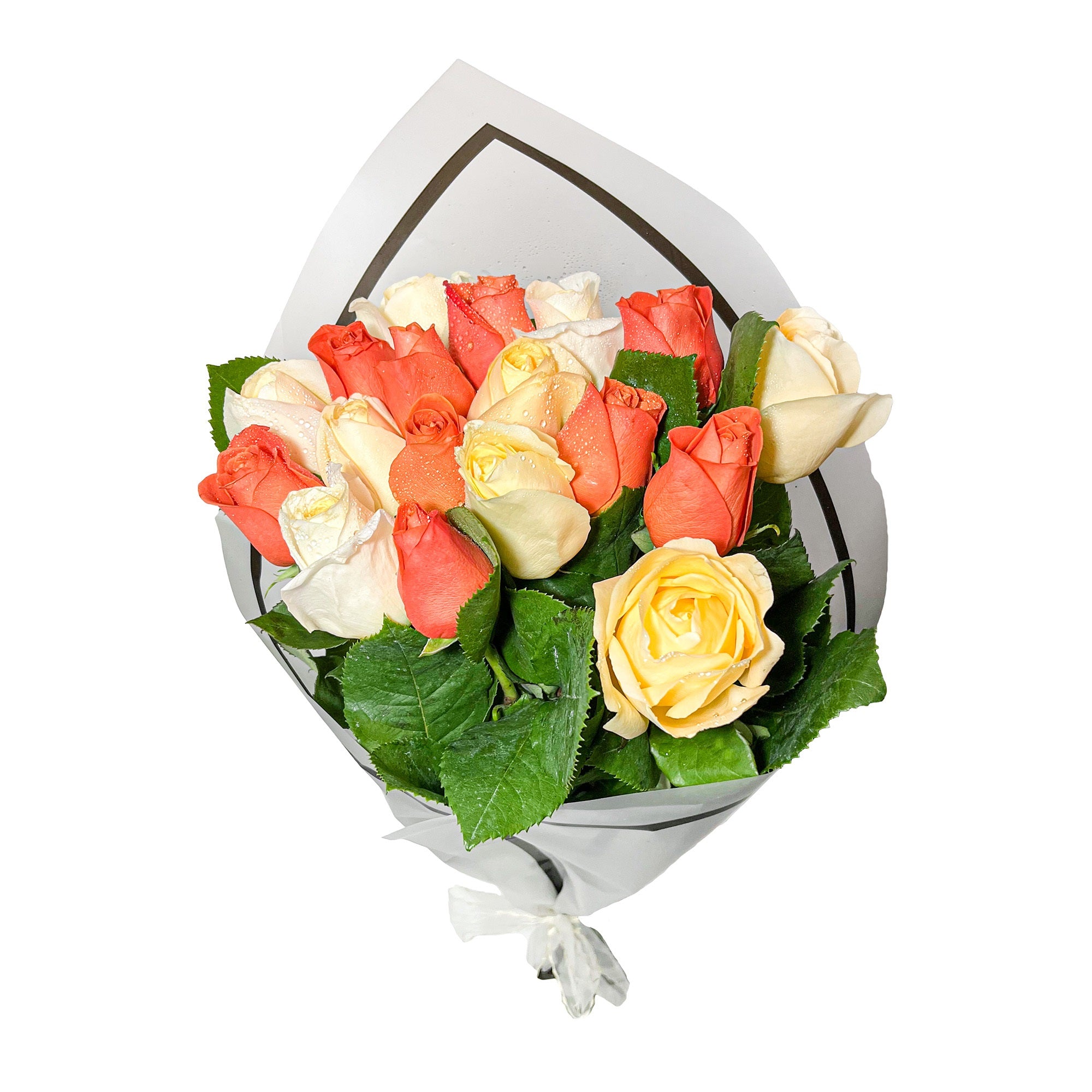 Ramo 18 rosas blancas y naranjas