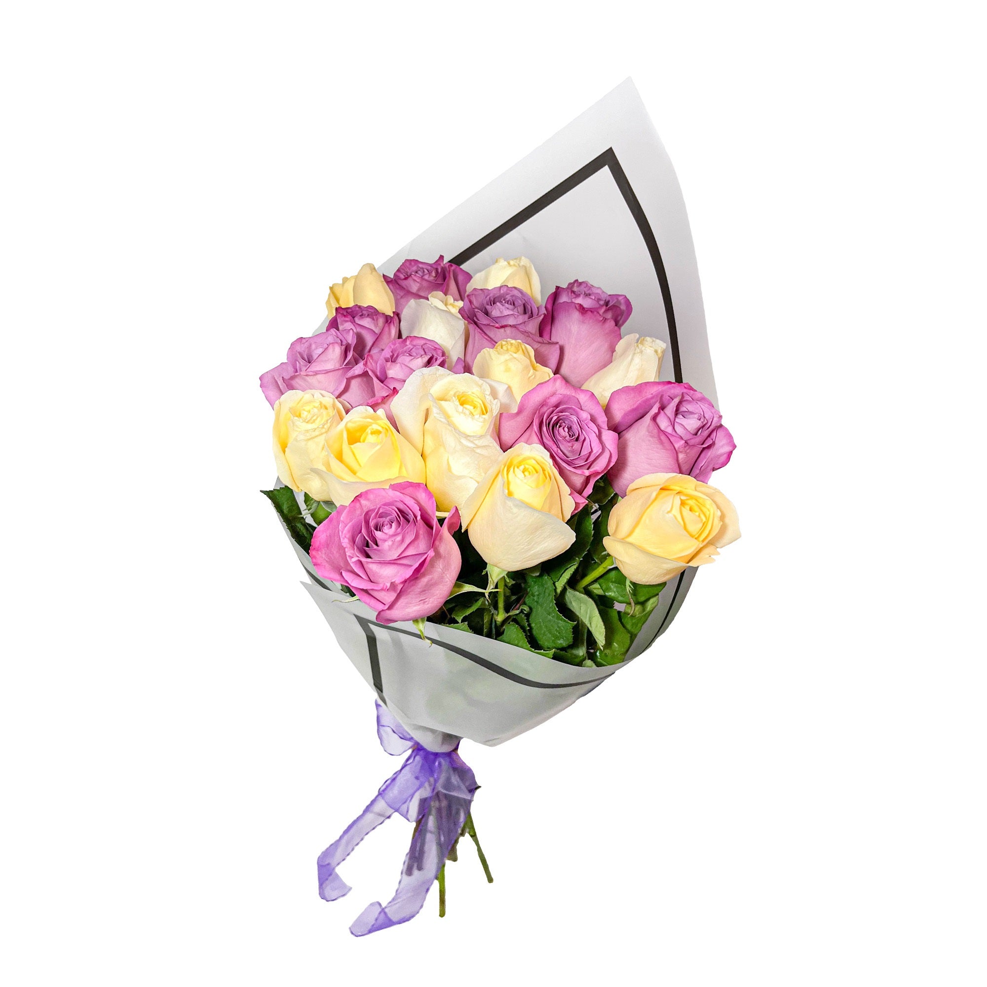 Ramo con 18 rosas blancas y lilas