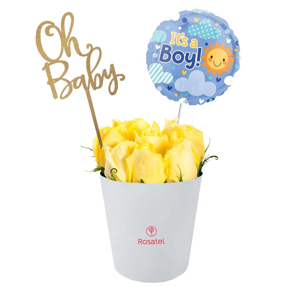 Sombrerera nacimiento 9 rosas varilla oh baby y globo niño