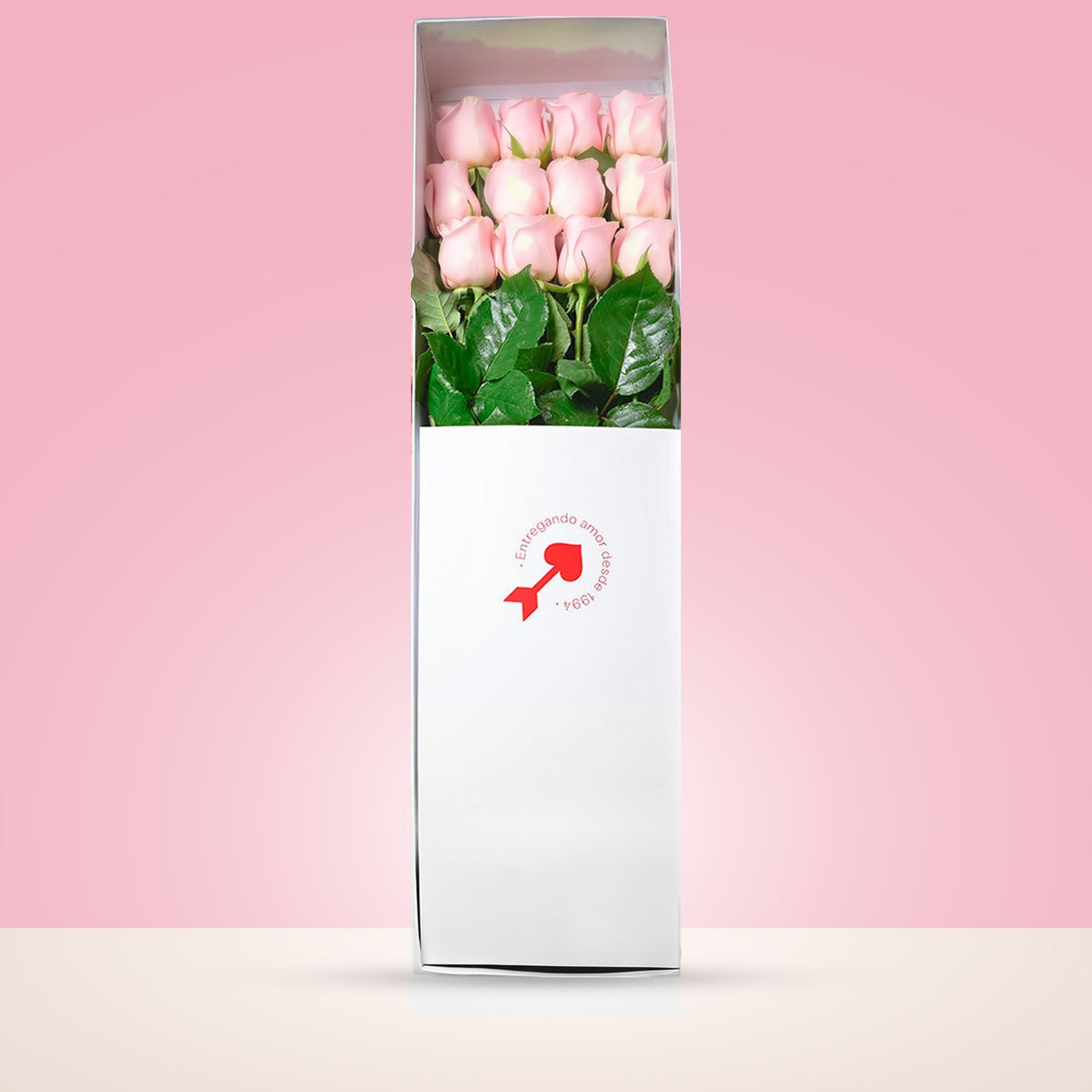 Caja blanca Rosatel con 12 rosas rosadas