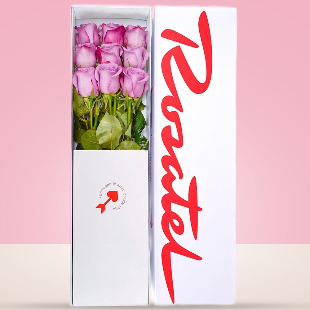 Caja Blanca con 9 Rosas Lila