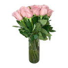 Arreglo con 36 rosas en florero velón, rosas rosadas