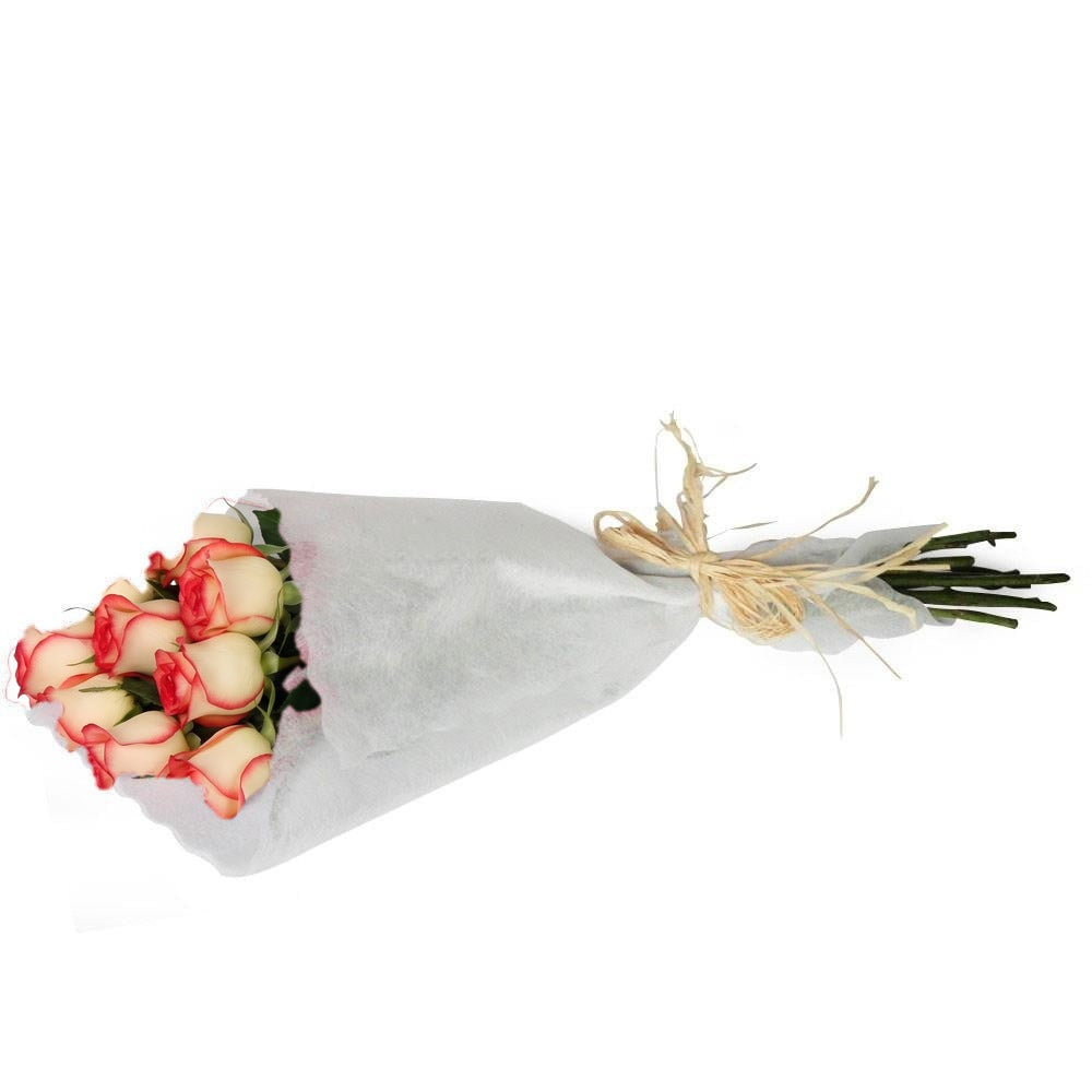 Ramo con 12 rosas, rosas blush (crema con borde rojo)