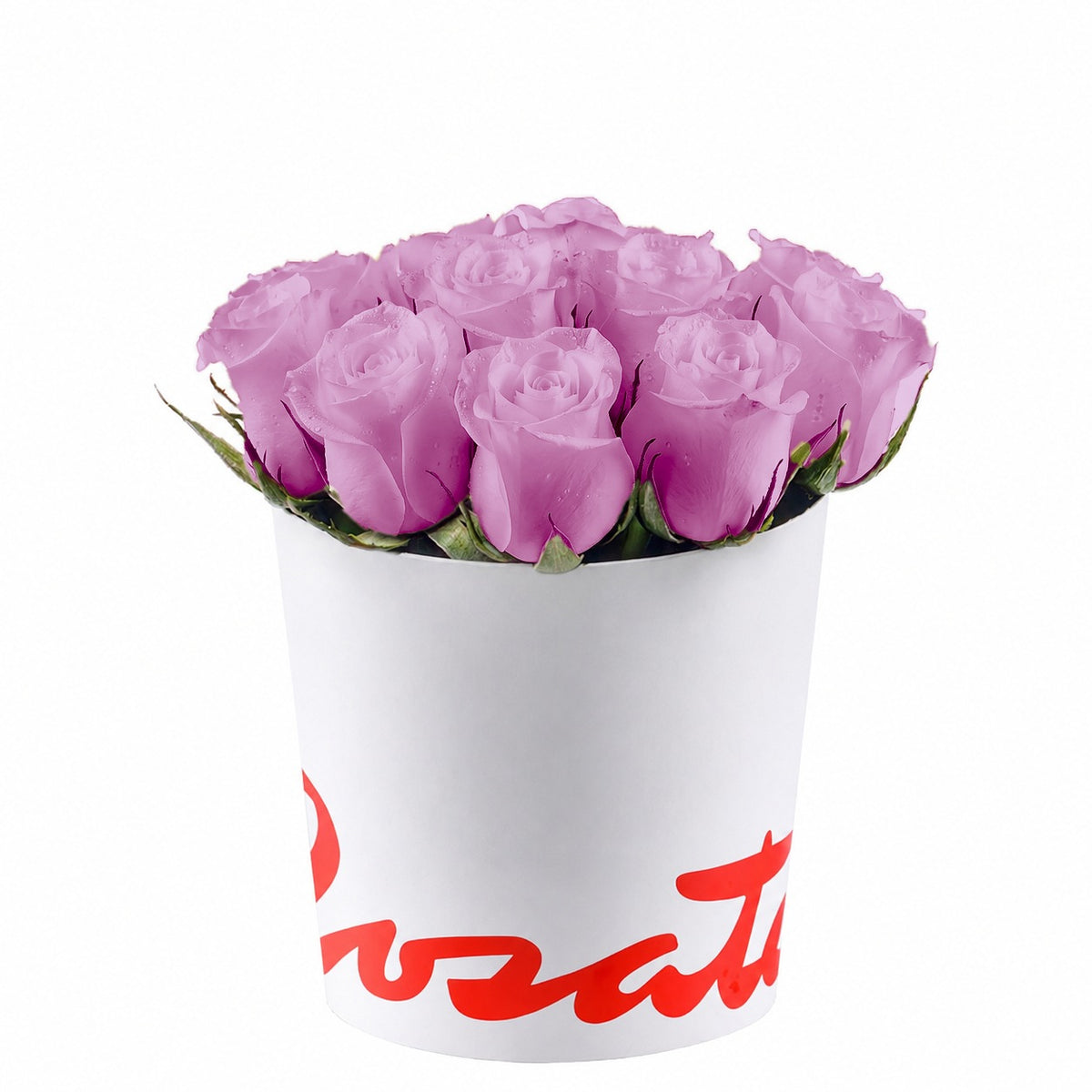 Sombrerera blanca mediana con 12 rosas, rosas lila
