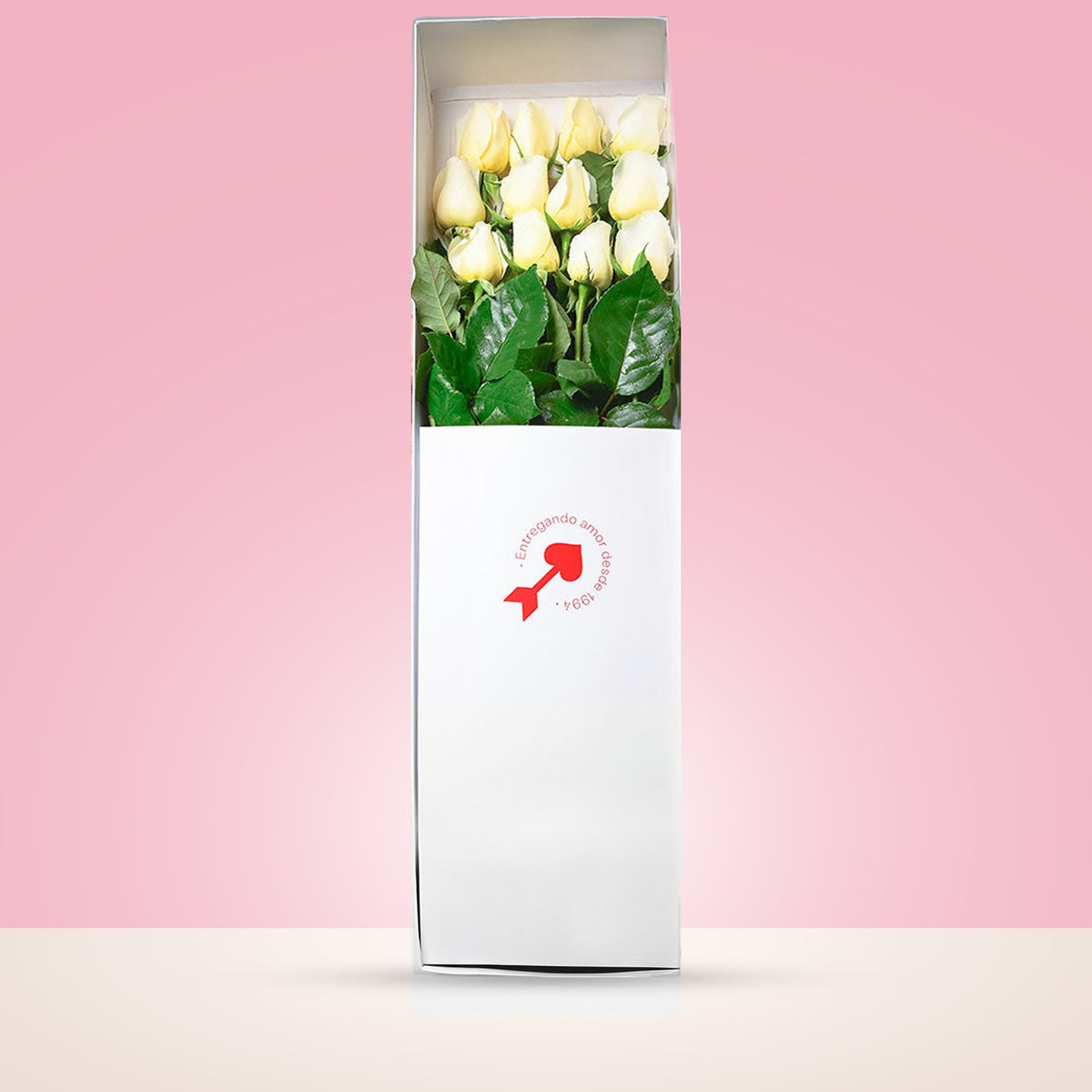 Caja blanca Rosatel con 12 rosas blancas