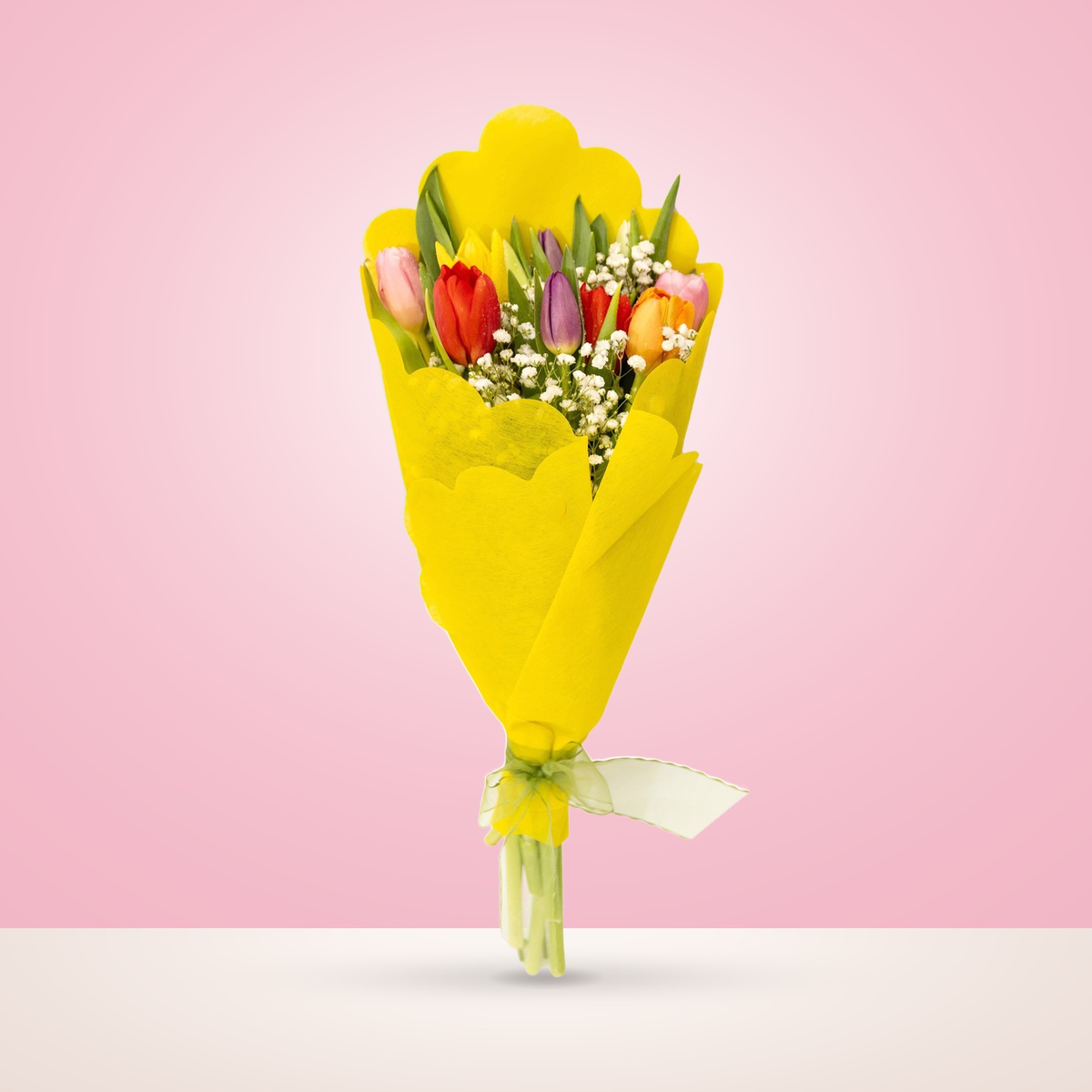 Ramo con 10 tulipanes variados en envoltura de regalo — Rosatel, flores a domicilio en Santiago