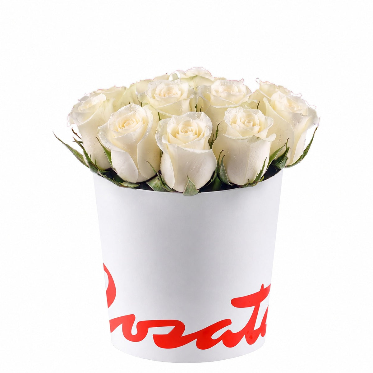 Sombrerera blanca mediana con 12 rosas, rosas blancas