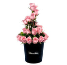 Sombrerera negra grande con 30 rosas, rosas rosadas