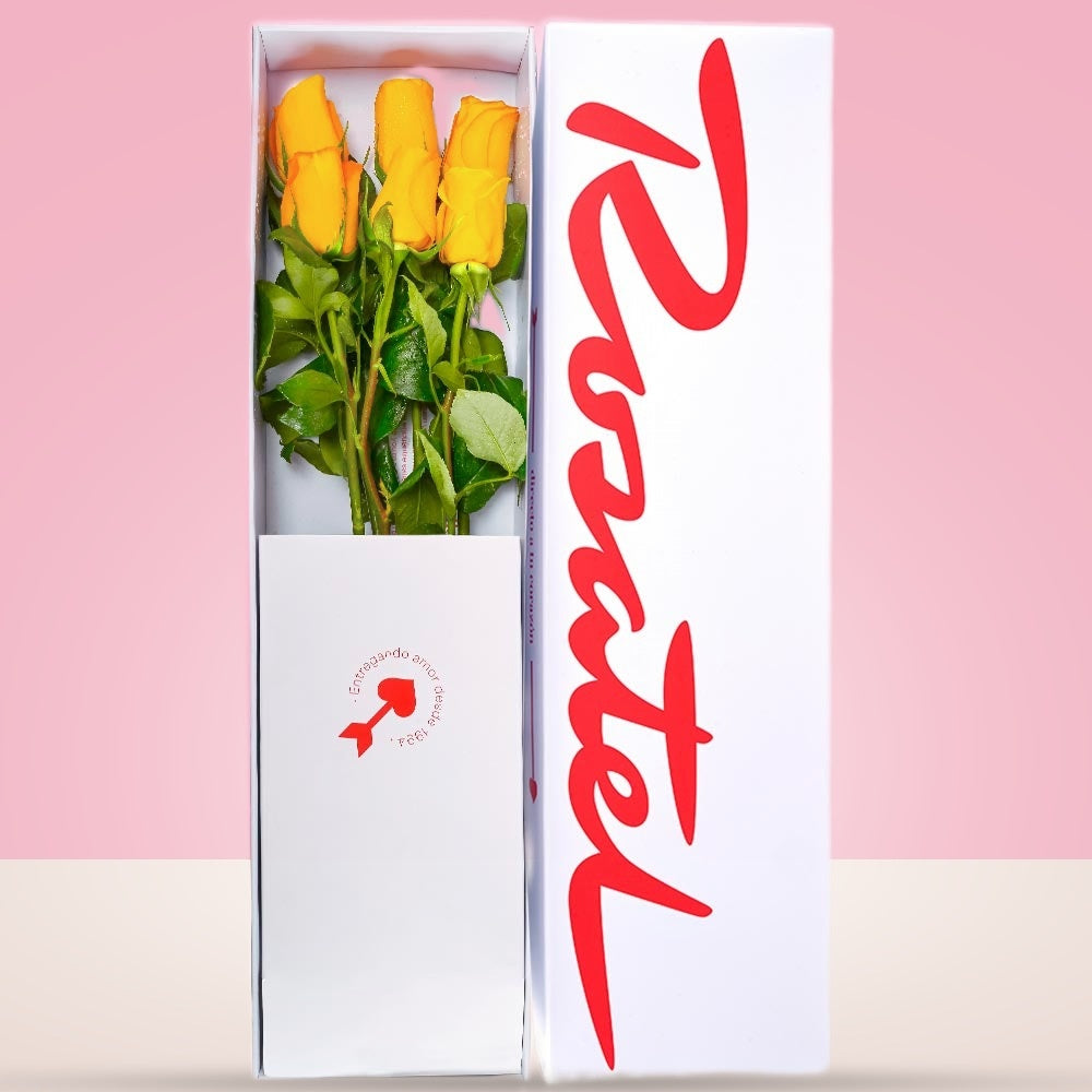 Caja Blanca con 6 Rosas Amarillas