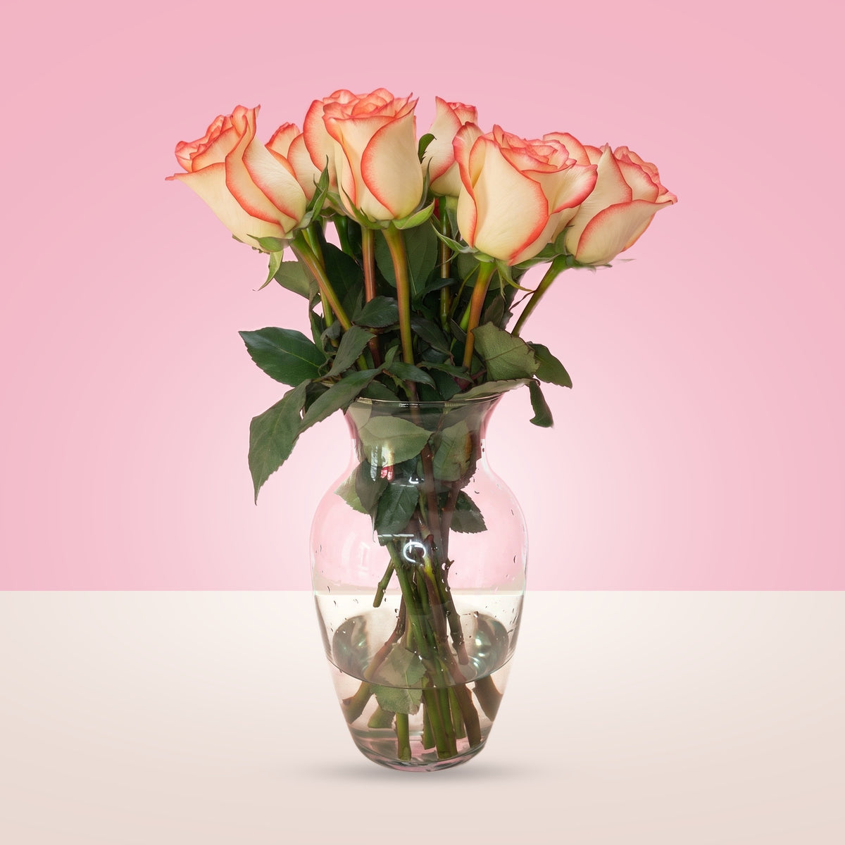 Arreglo con 12 rosas blush en florero Samaritano