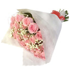 Ramo con 25 rosas y gypsophila, rosas rosadas