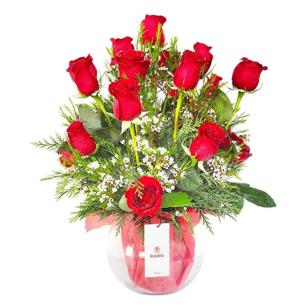 Arreglo 20 rosas en pecera
