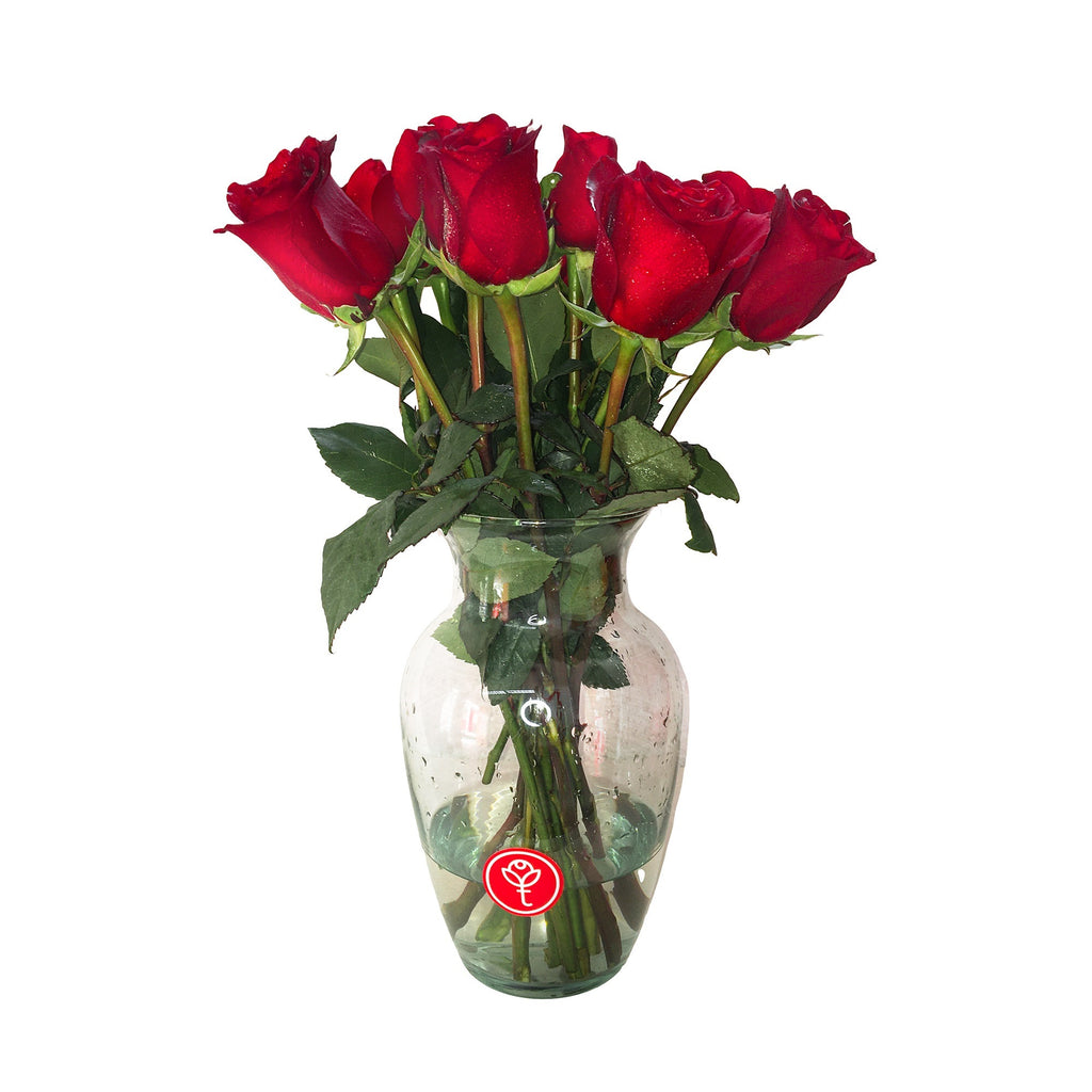 Arreglo 12 rosas en florero samaritano